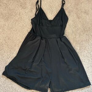 Black romper with V-neck and Flowy Shorts